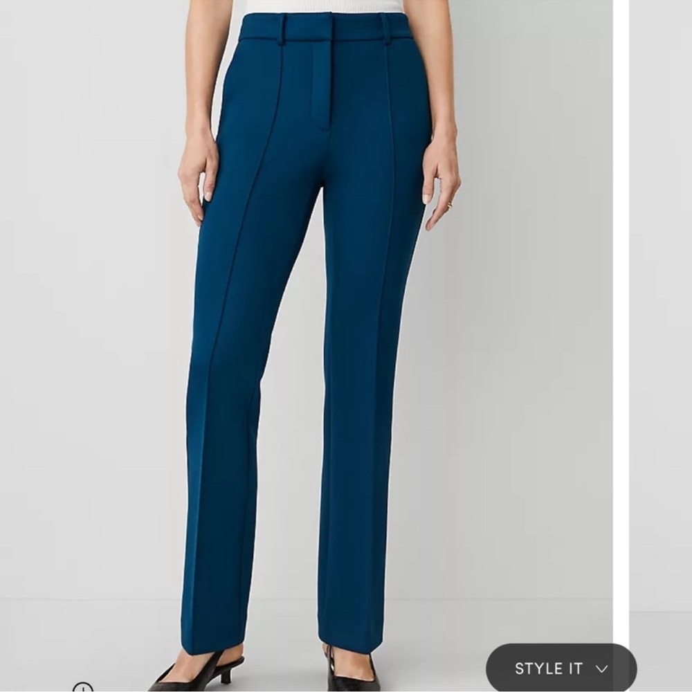 Chic Navy Blue Straight Leg Tailored Trousers in double Knit